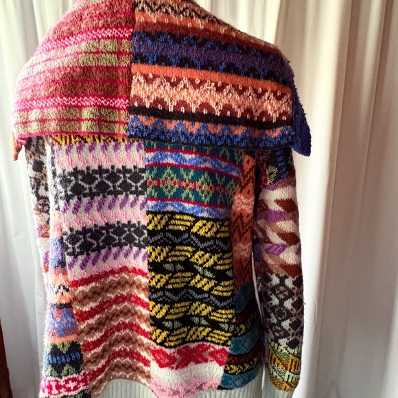 Anthropologie Boho Abstract Multicolor Patchwork Open Cardigan Sweater 1X/2X - Picture 2 of 16